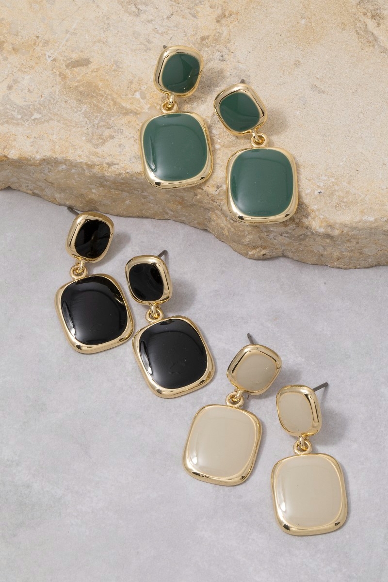 Double Cushion Colored Stone Drop Earrings