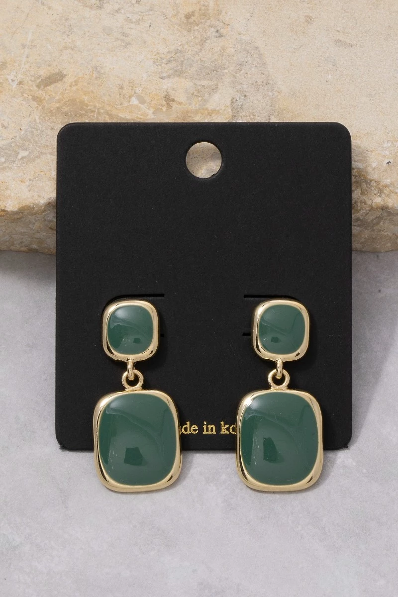 Double Cushion Colored Stone Drop Earrings
