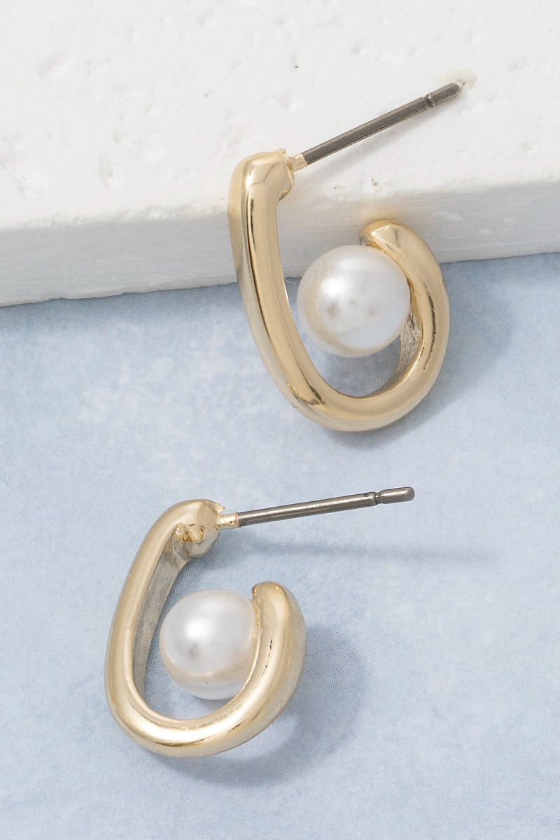 Open Teardrop Hoop With Pearl Drop Earrings