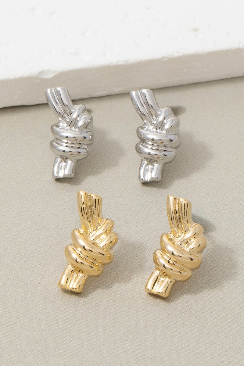 Ribbed Bow Knot Stud Earrings