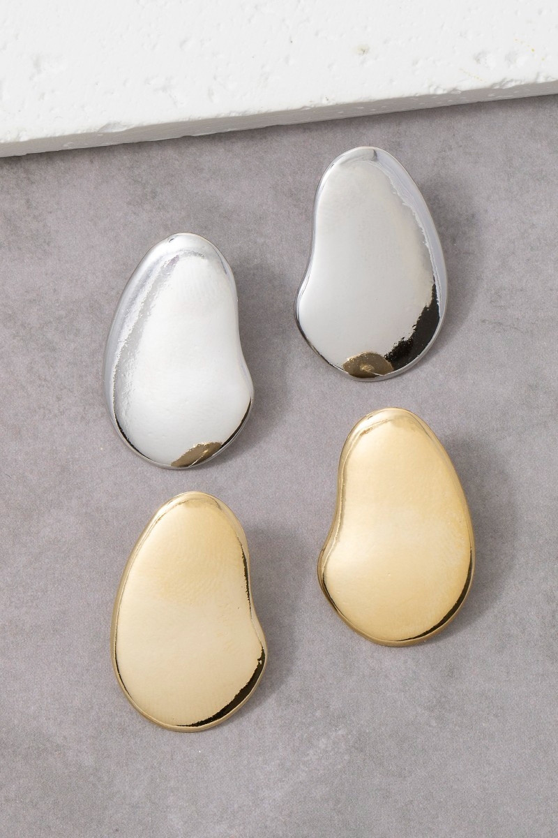 Large Organic Flat Oval Stud Earrings