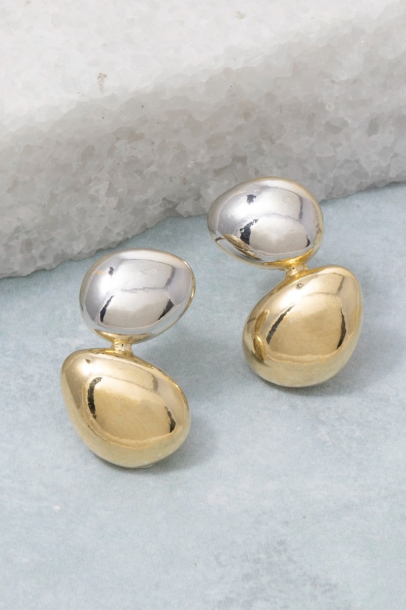 Two-Tone Double Pebble Drop Earrings