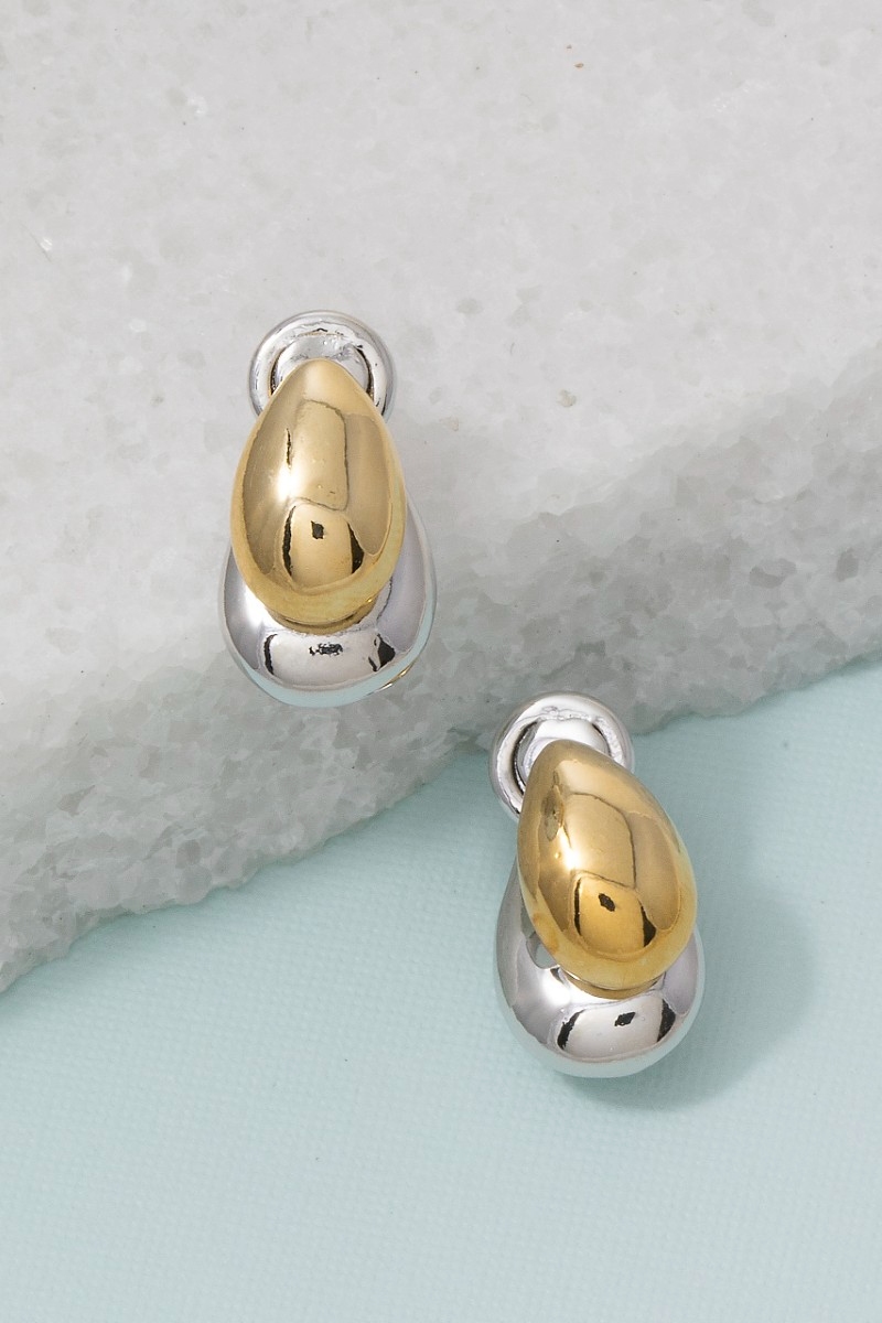 Two Tone Double Teardrop Stud Earrings
