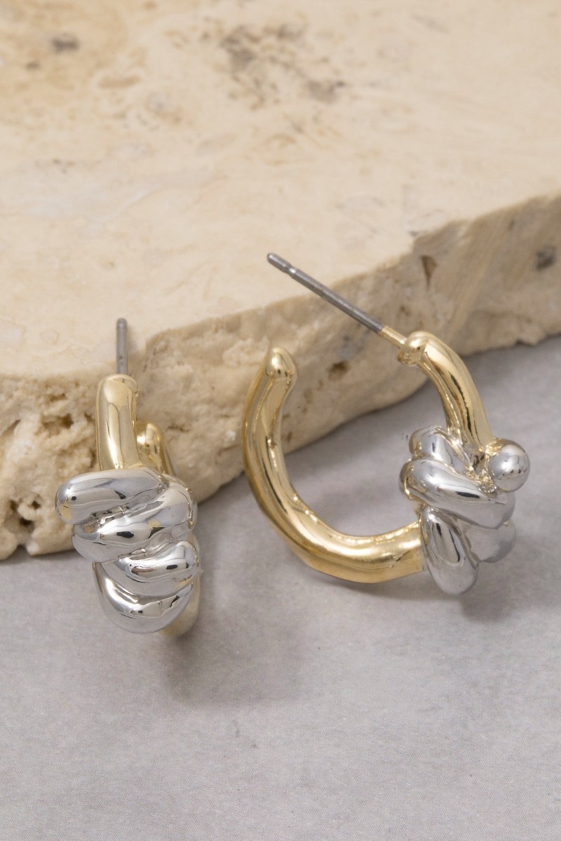 Two-Tone Hoop Earrings With Floral Accent