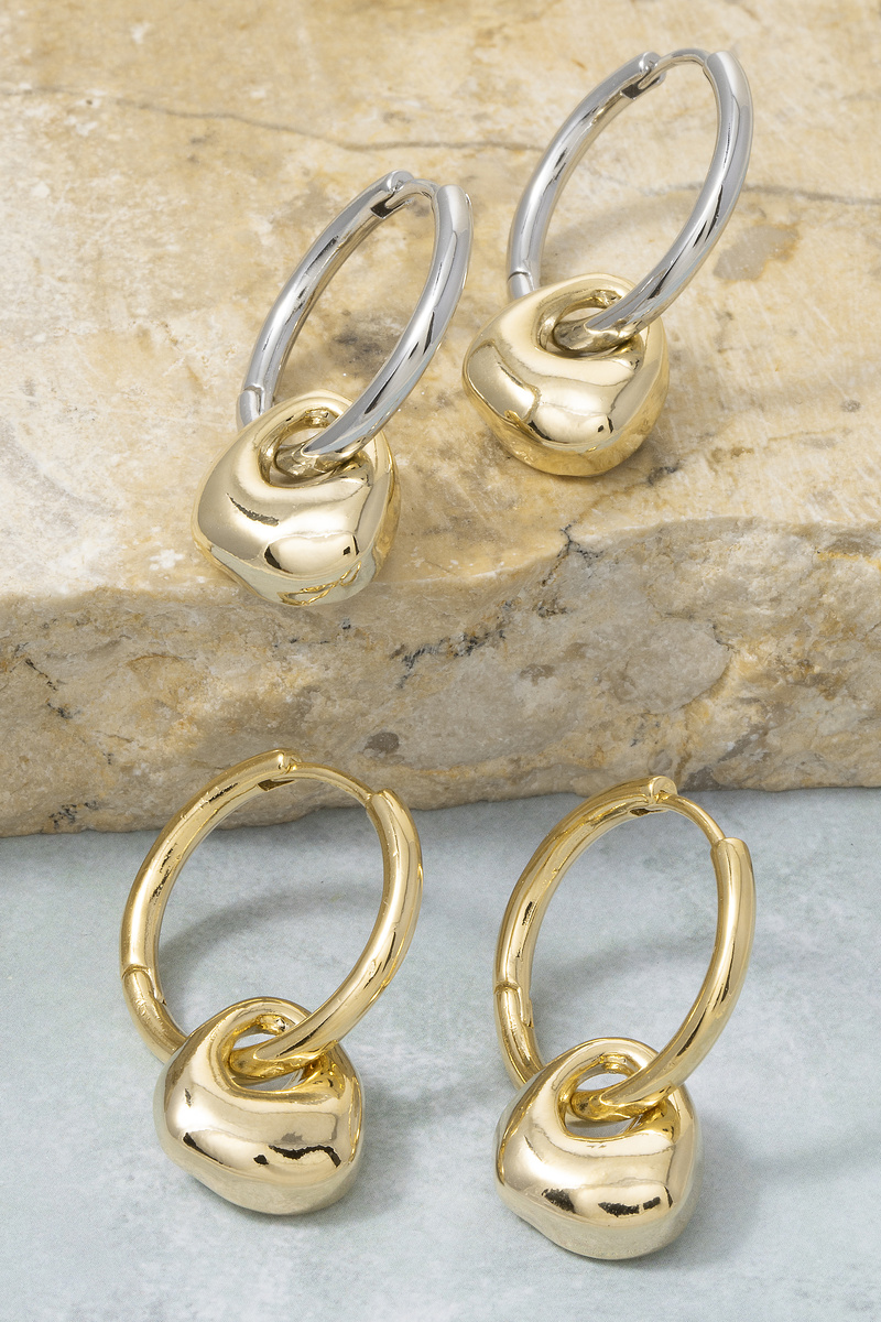 Huggie Earrings With Dangling Teardrop Charm