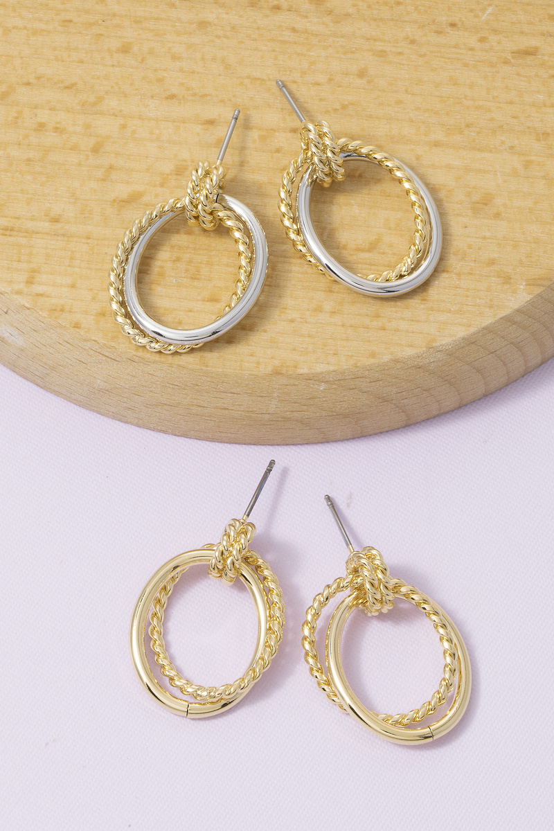 Twisted Rope Ring Drop Earrings