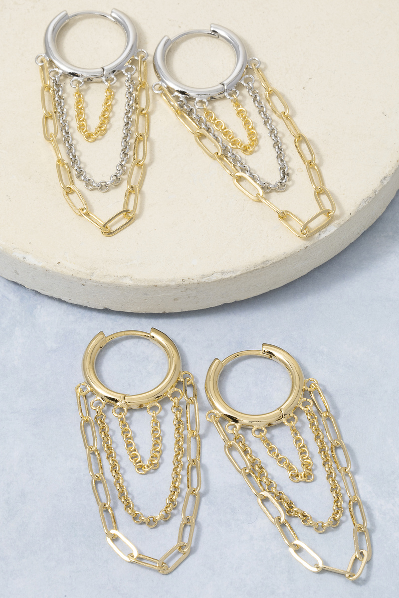 Cascading Chain Link Drop Huggie Earrings
