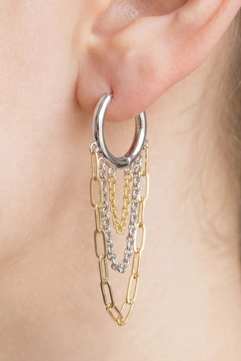 Gold Hoop Earrings With Multi Chain Fringe