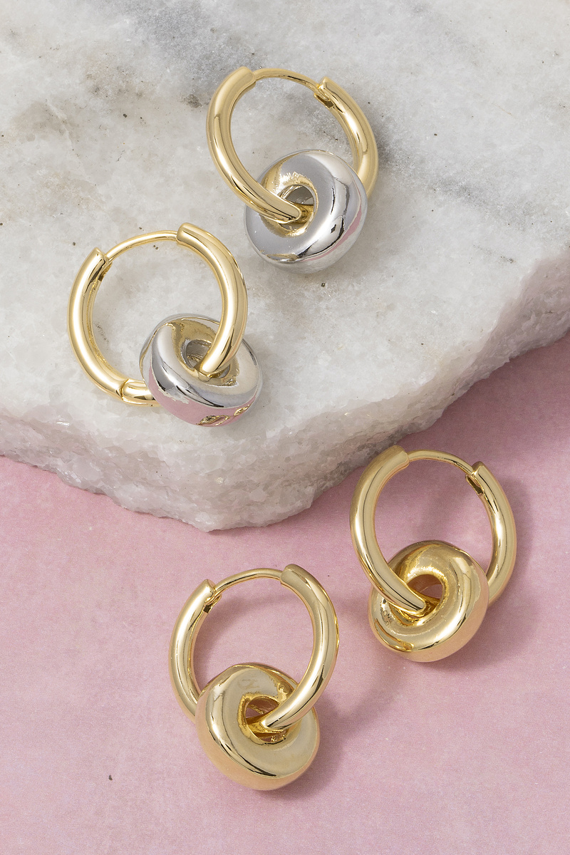 Geometric Knot Ball Drop Huggie Earrings