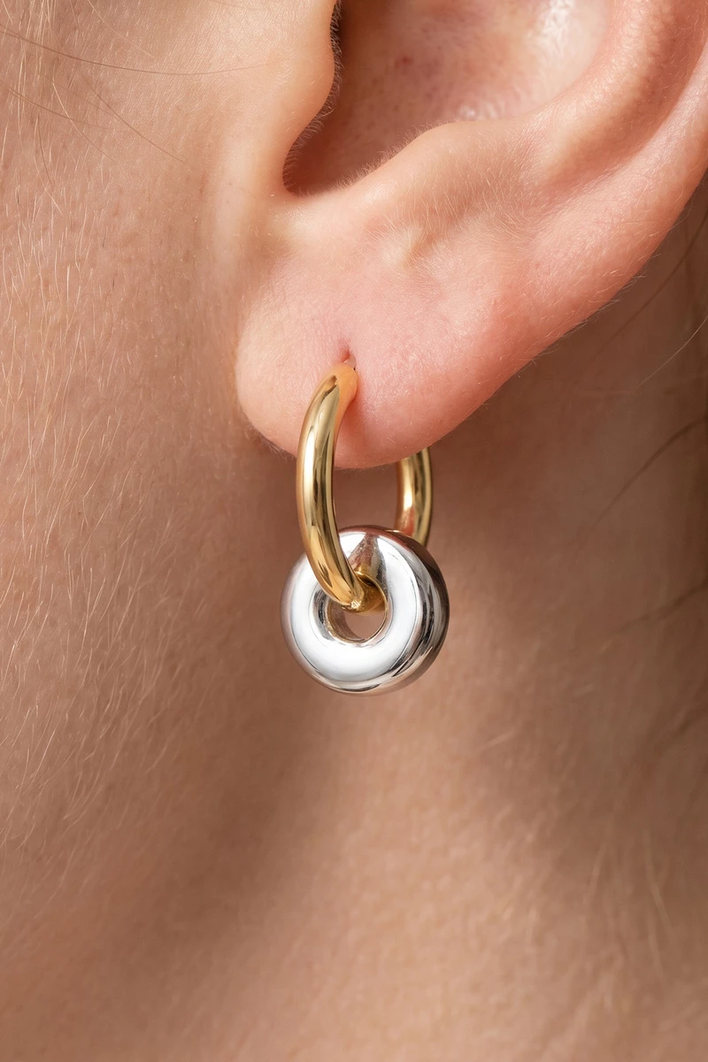 Gold Hoop Earrings With Knot Charm Drop
