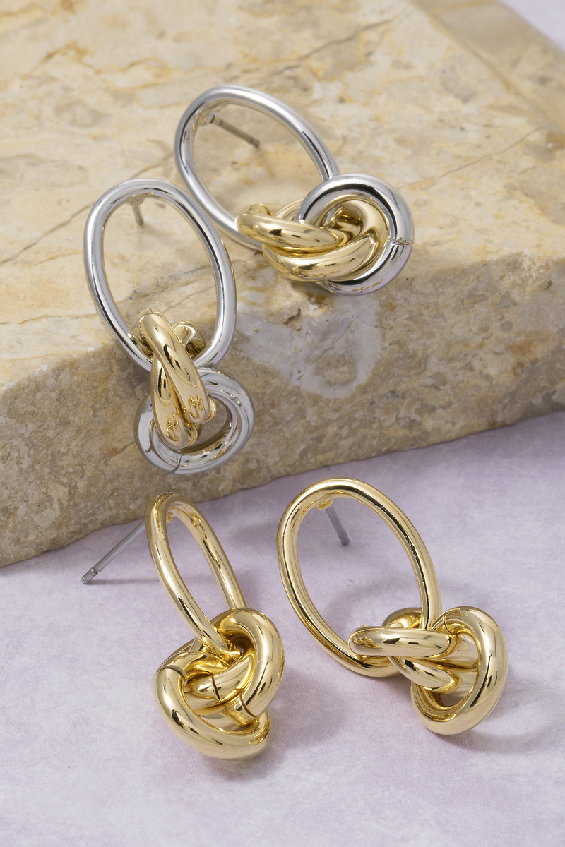 Sculptural Oval Link Knot Ring Drop Earrings