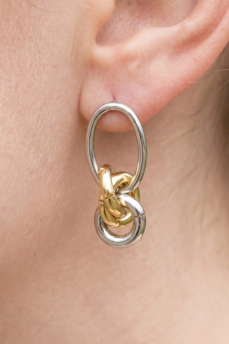 Gold Oval Link Drop Earrings With Knot Charm