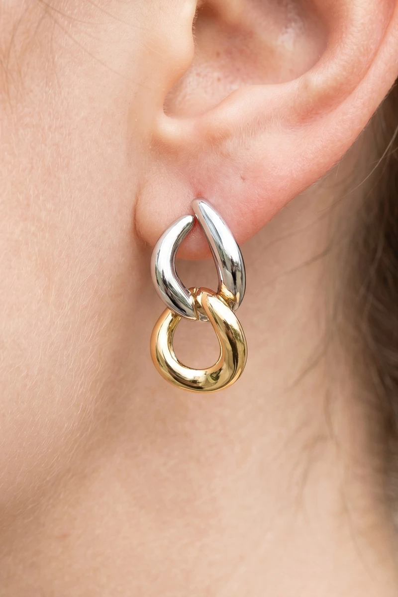 Gold Double Loop Figure 8 Stud Earrings