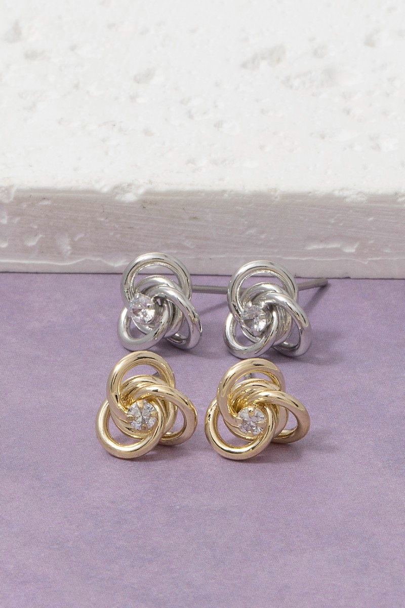 Cz Love Knot Swirl Stud Earrings