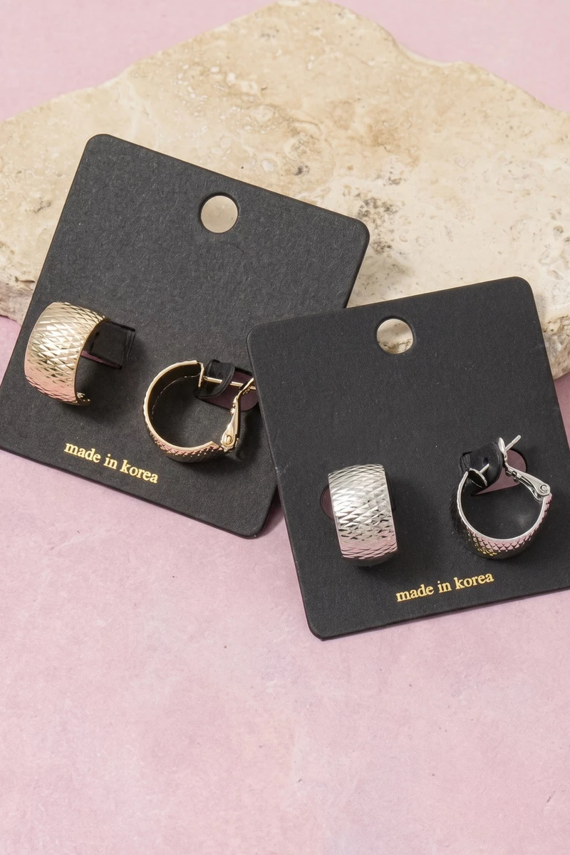 Diamond Cut Textured Chunky Huggie Earrings