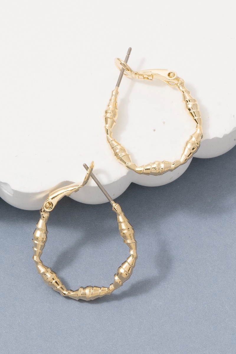 Bamboo Textured Oval Hoop Earrings