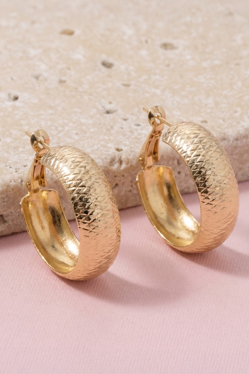 Diamond Cut Wide Huggie Hoop Earrings