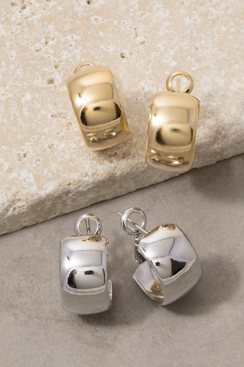 Wide Dome Huggie Hoop Earrings