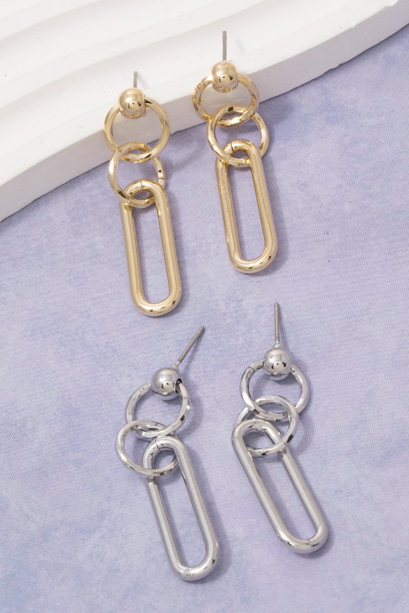 Chain Link Circle & Oval Drop Earrings