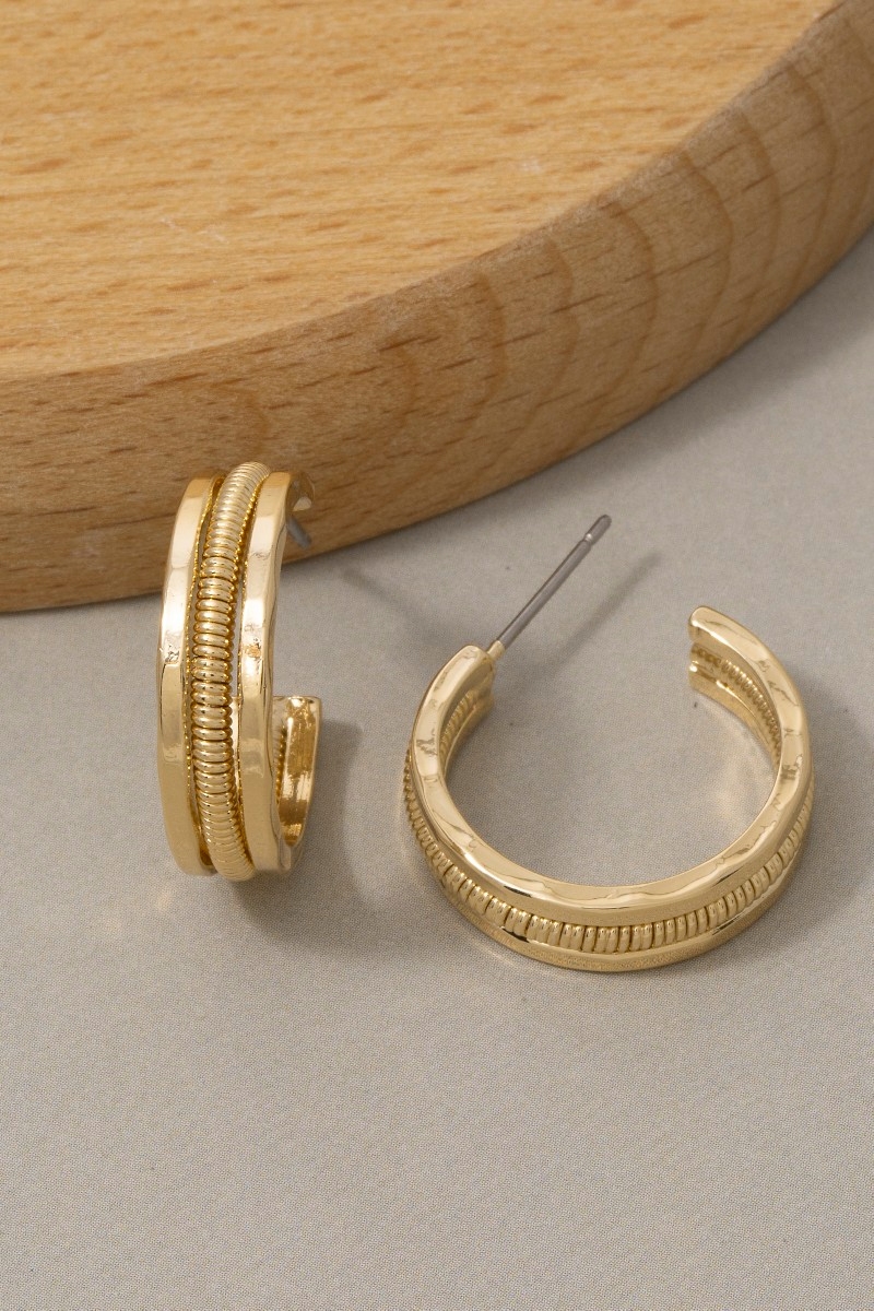 Beaded Edge Wide Huggie Hoop Earrings