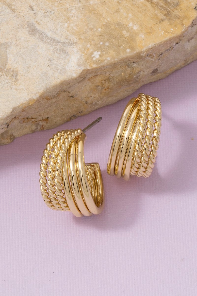 Multi Band Rope & Plain Wide Huggie Hoop Earrings