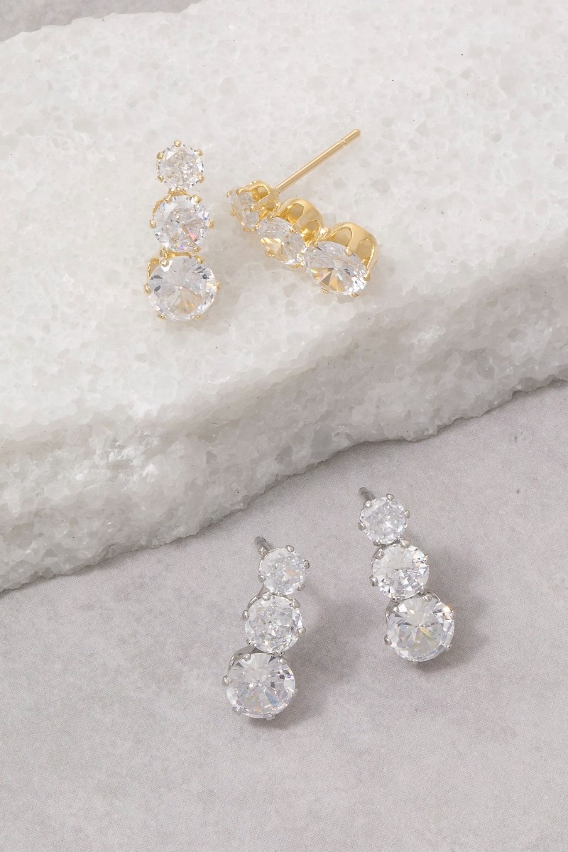 Triple Graduating Cz Bar Ear Crawler Earrings