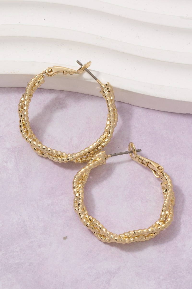 Faceted Beaded Twisted Double-Strand Large Hoop Earrings