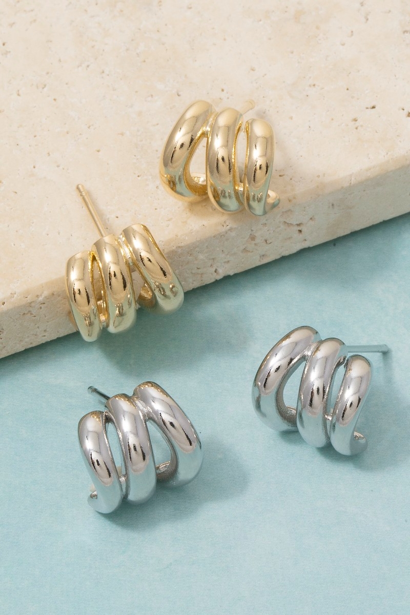 Triple Tube Ring Huggie Hoop Earrings