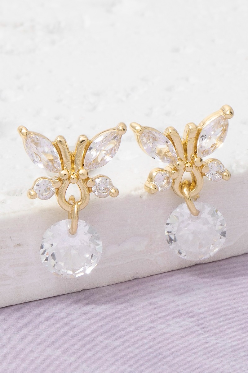 Cz Marquise Butterfly Round Cz Drop Earrings