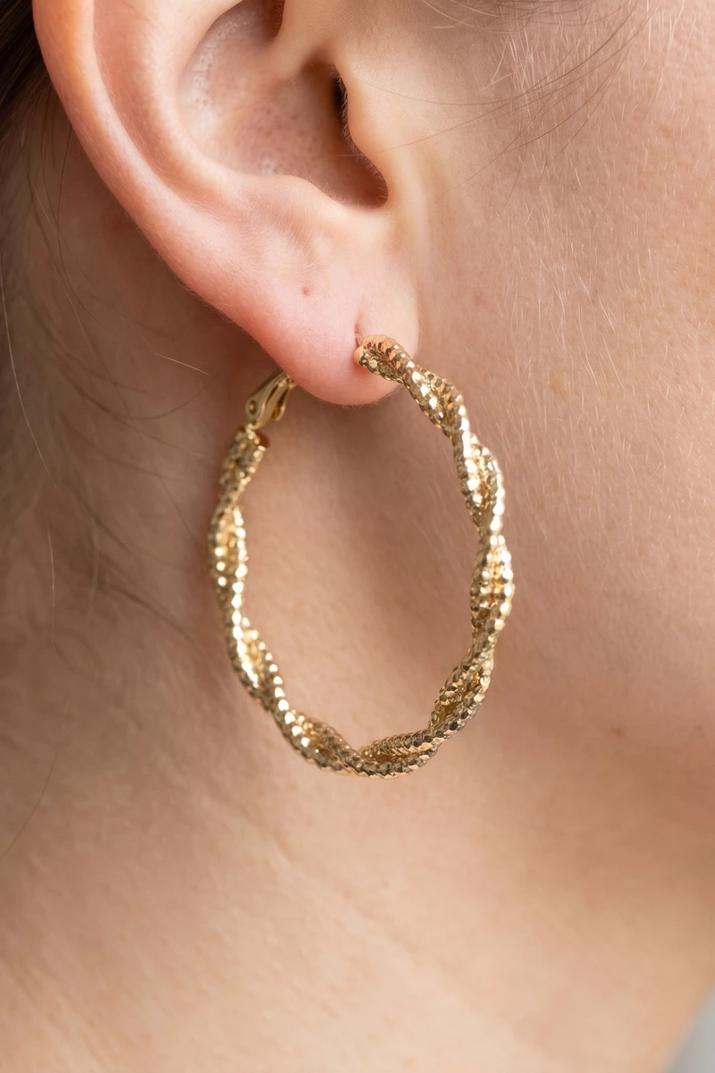 Gold Twisted Rope Texture Hoop Earrings