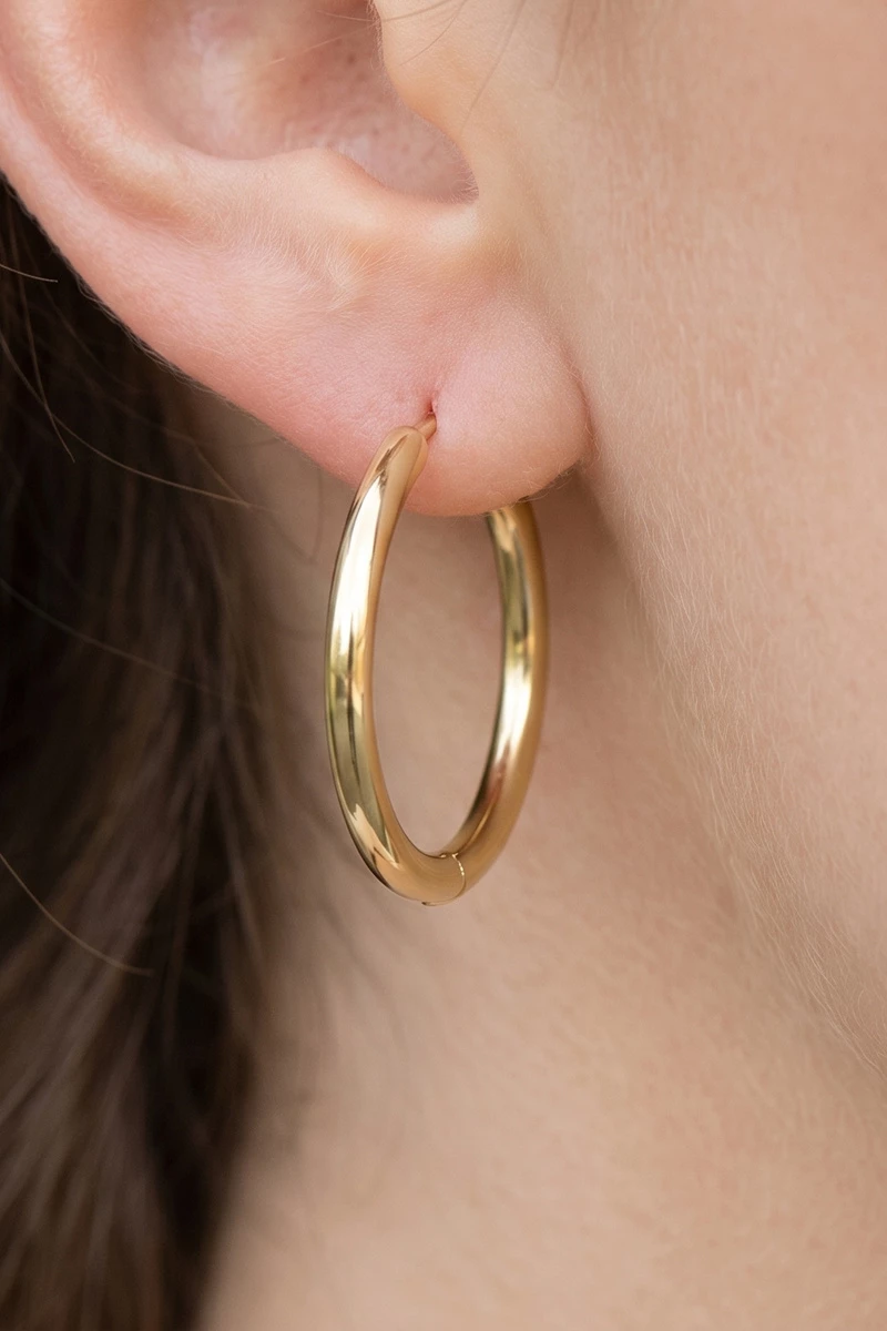 Classic Gold Polished Tube Hoop Earrings