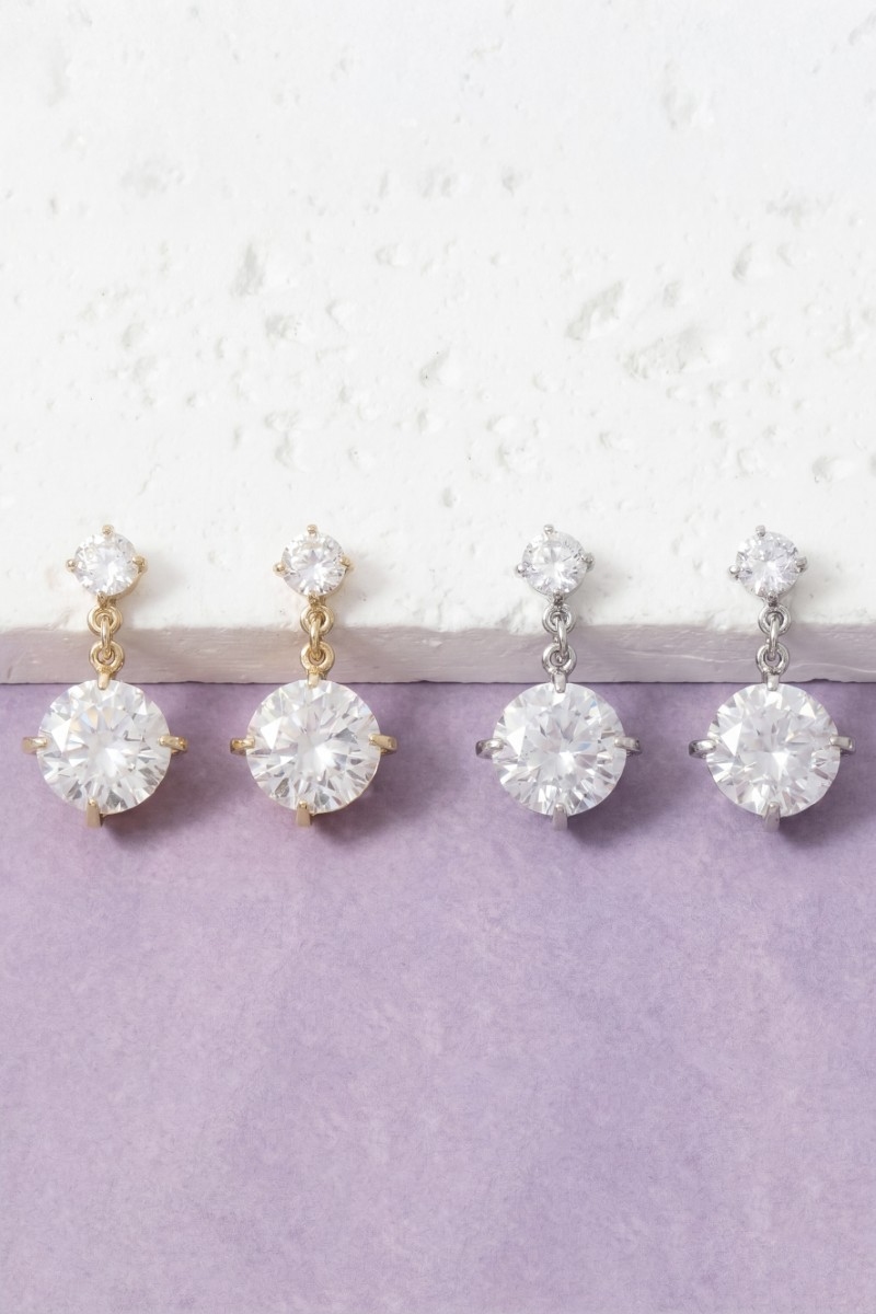 Round Cz Stud & Large Round Cz Drop Earrings