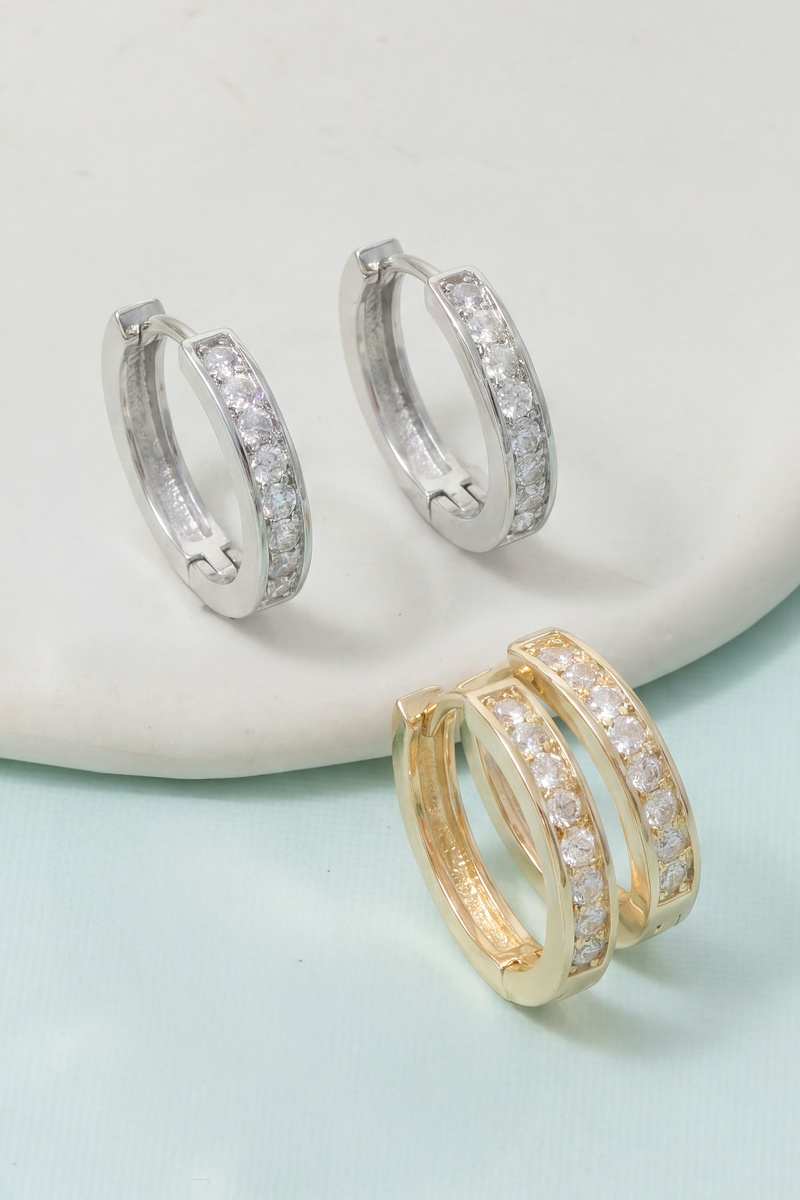 Mismatched Cz Pave And Smooth Huggie Earrings
