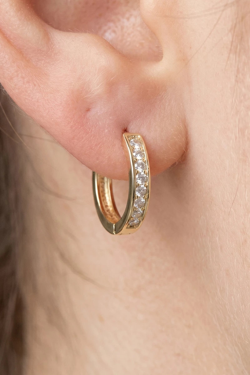 Gold Cz Channel Set Huggie Hoop Earrings