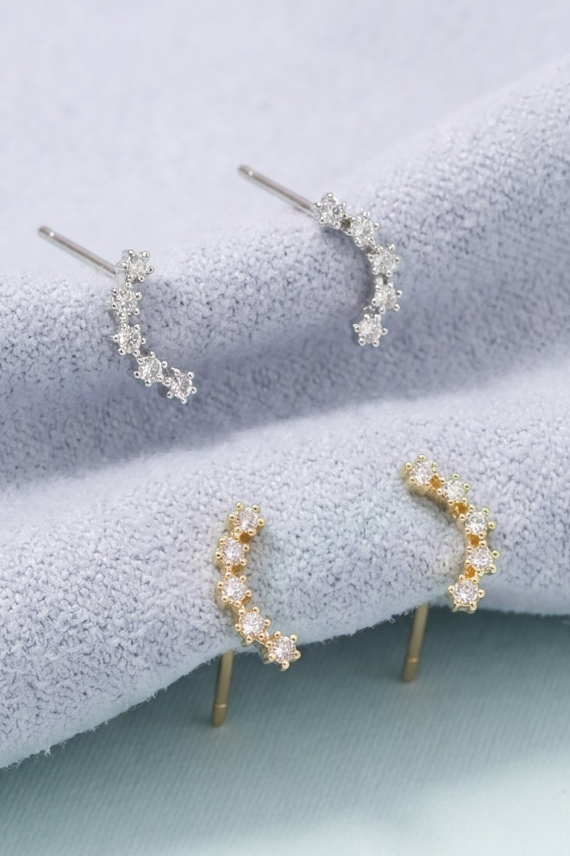 Cz Crystal Arc Ear Crawler Stud Earrings