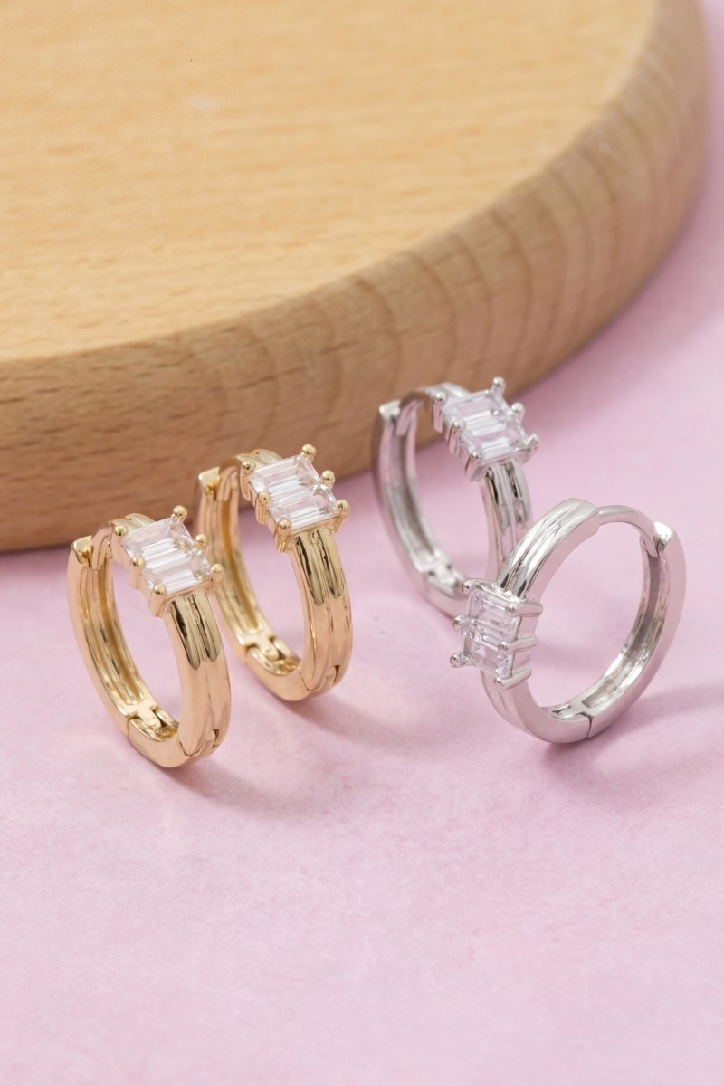 Baguette Cz Huggie Hoop Earrings