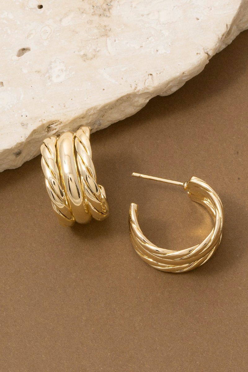 Gold Triple Twisted Rope Hoop Earrings