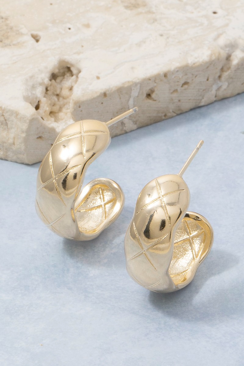 Gold Quilted Wide Hoop Earrings