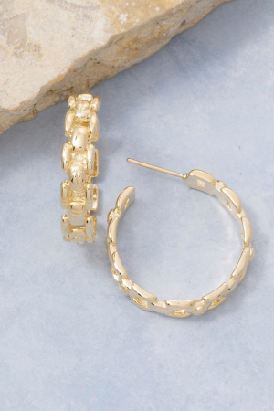 Gold Chain Link Textured Hoop Earrings