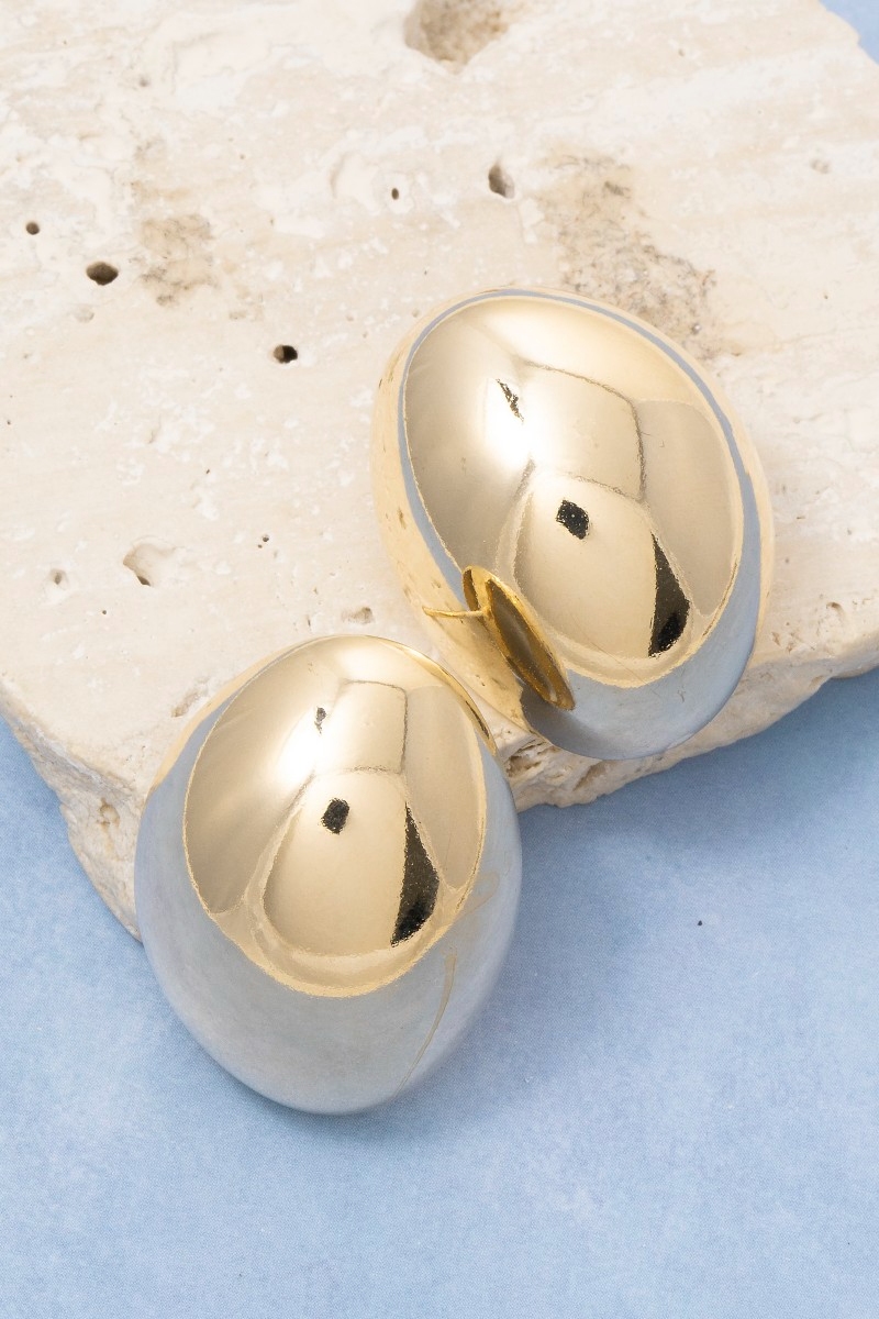 Gold Polished Dome Oval Stud Earrings