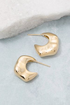 Gold Hammered Abstract Chunky Hoop Earrings