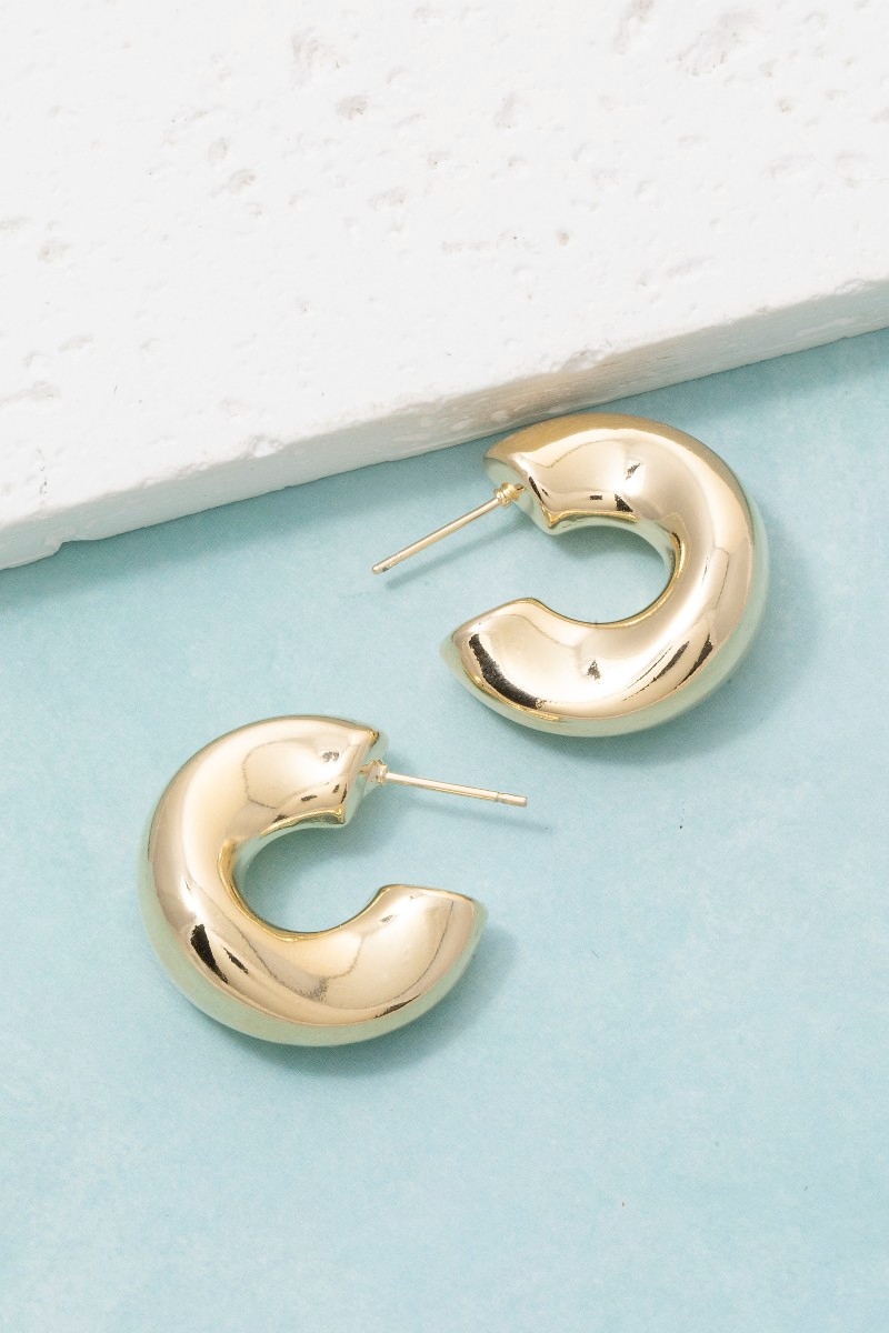 Gold Polished Chunky Tube Hoop Earrings