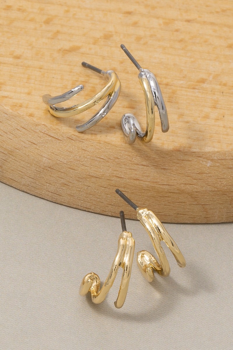 Two-Tone Double Mini Huggie Hoop Earrings