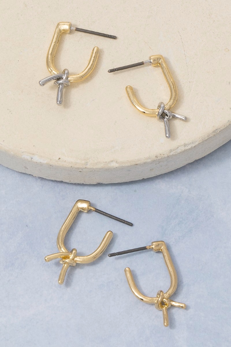 Two-Tone U-Shaped Hoop With Bar Dangle Earrings