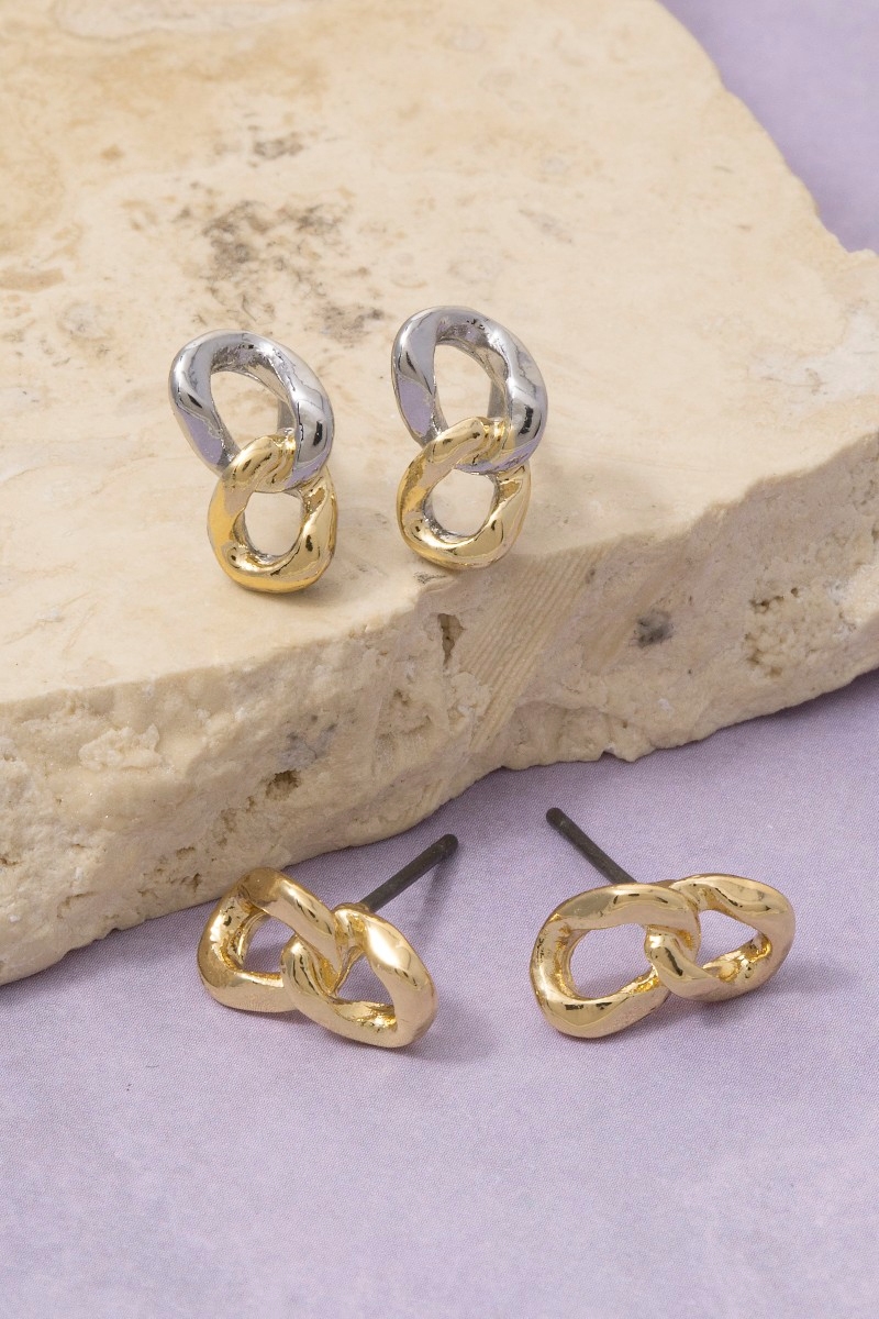 Two-Tone Interlocked Oval Link Stud Earrings