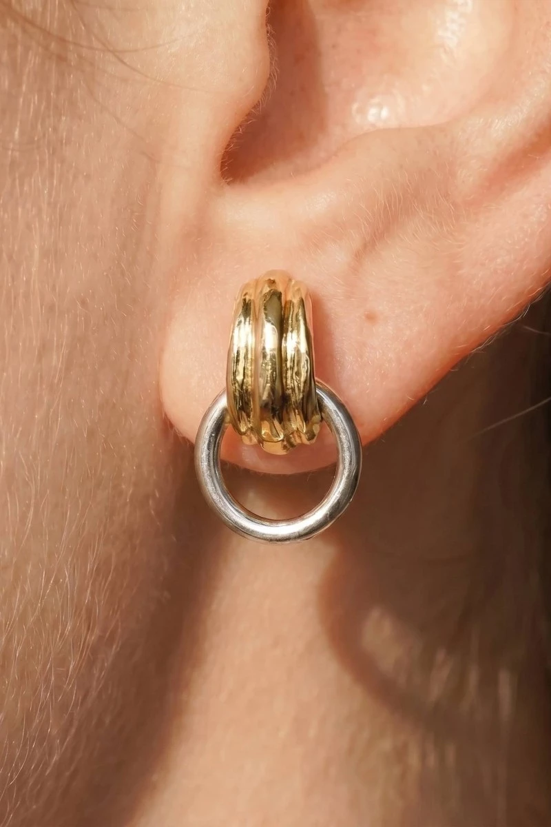 Gold Mini Barrel Stud Drop Earrings