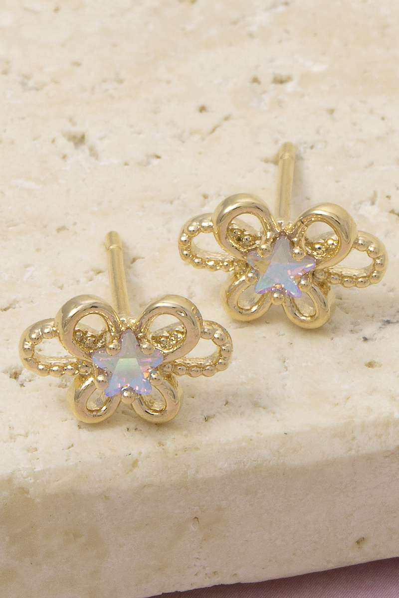 Cz Butterfly Outline Crystal Stud Earrings