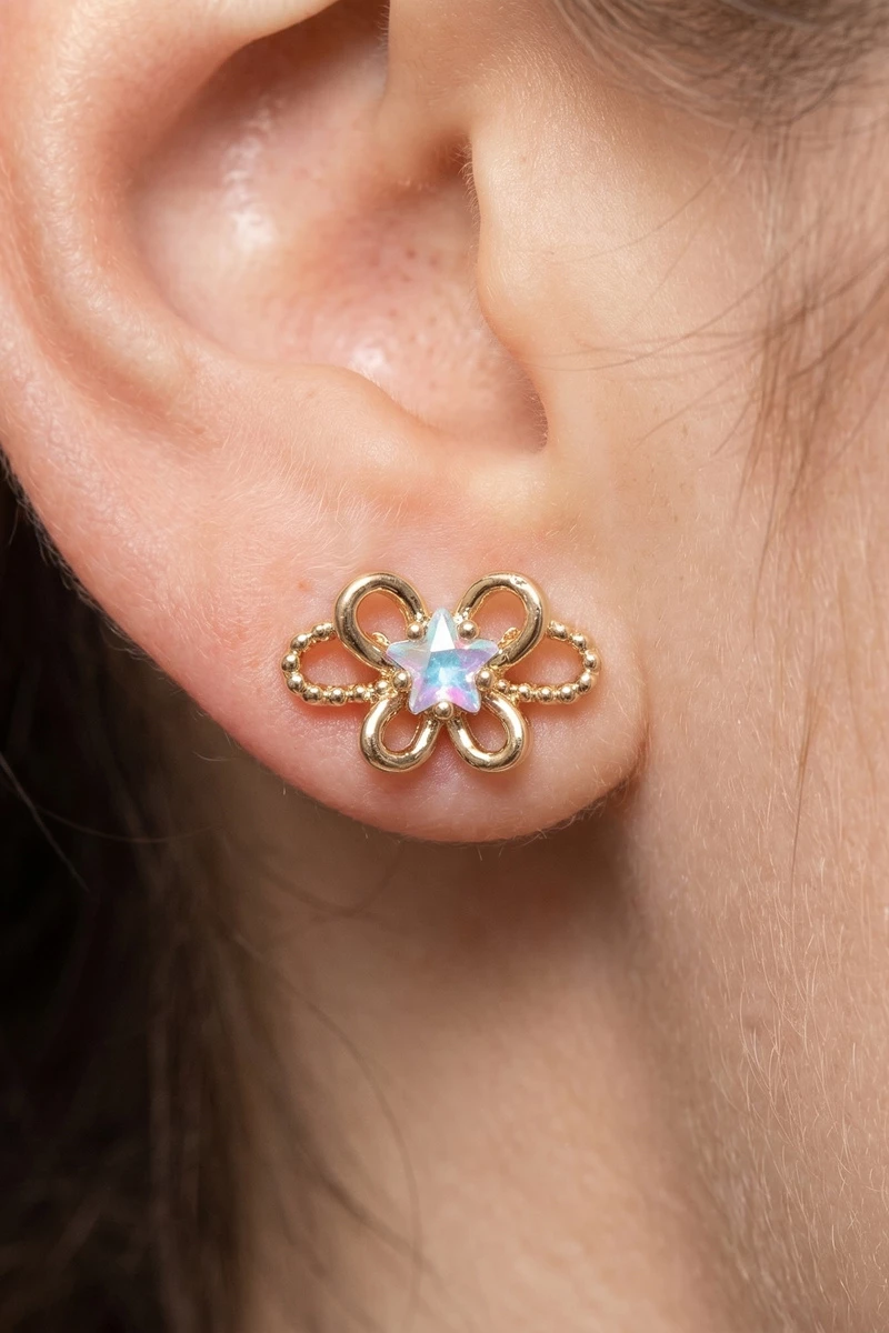 Gold Cz Butterfly Stud Earrings