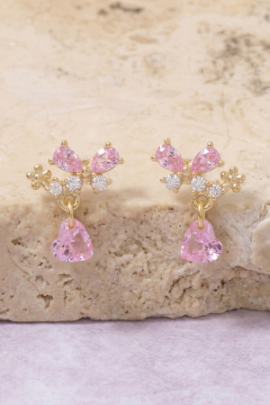 Cz Pave Butterfly Heart Drop Stud Earrings
