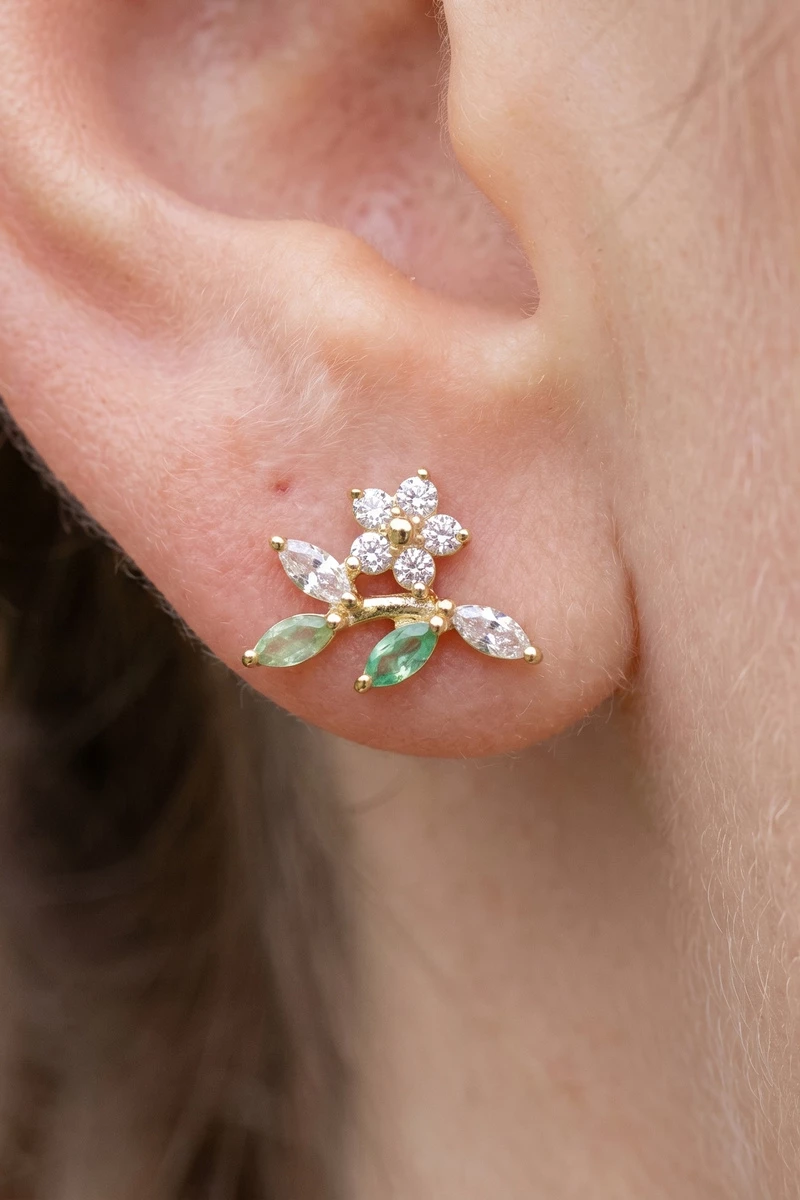 Cz Marquise Leaf Flower Cluster Fan Stud Earrings
